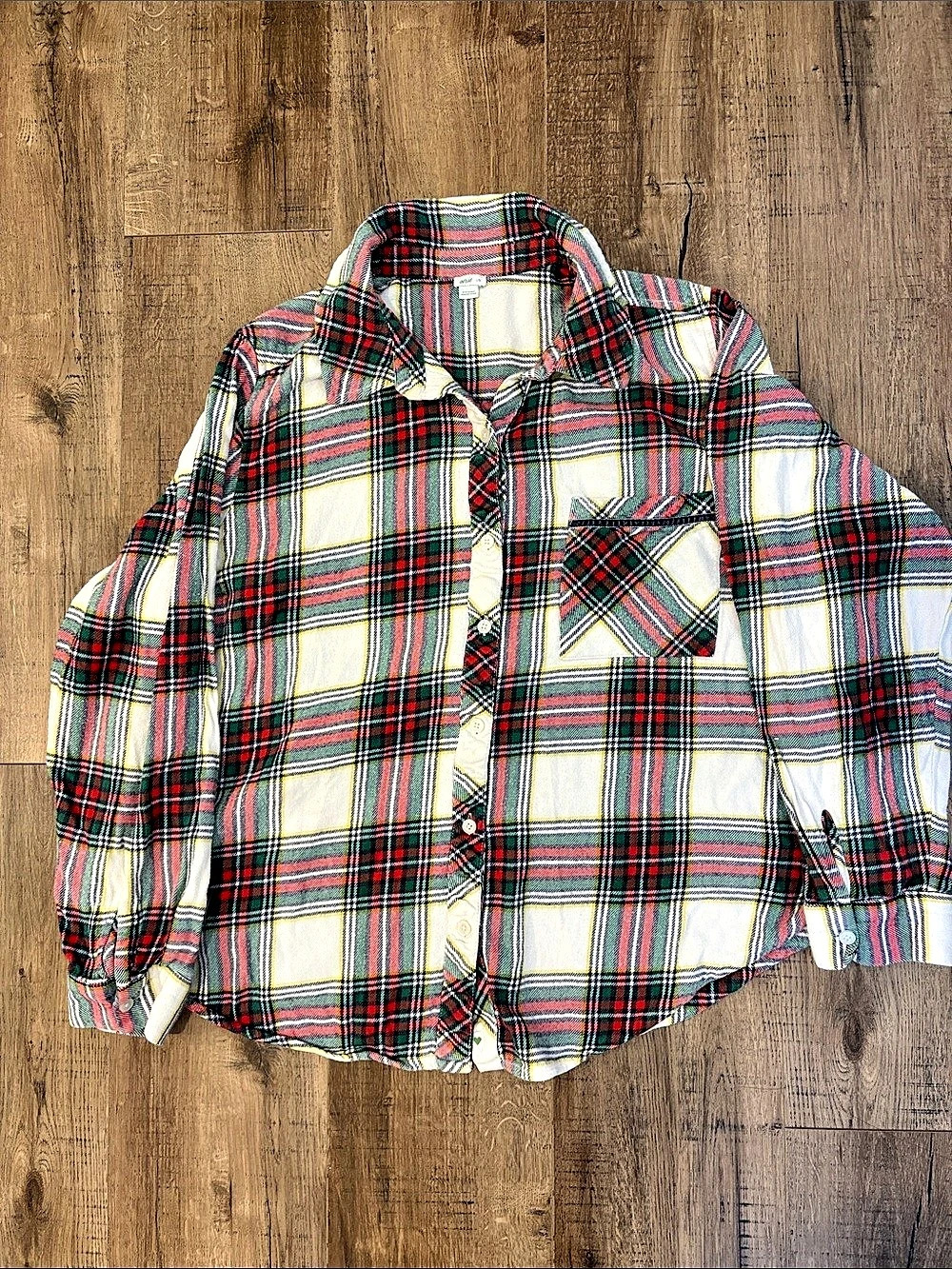 Aerie Plaid Flannel Shirt in Red & White Large